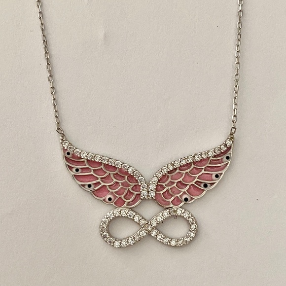 Jewelry - Angel wings necklace evil eye clear cz 925 silver